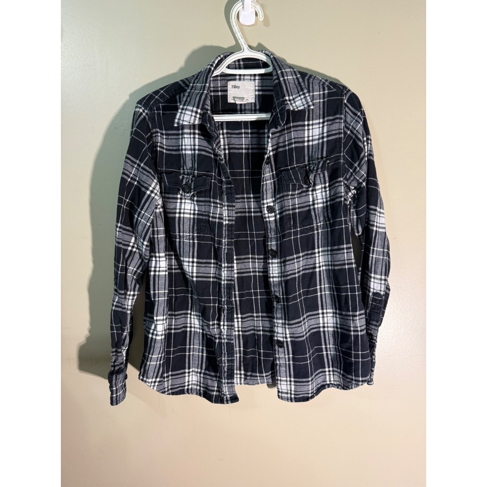 Tilley Endurables Womens Black White Plaid Flannel button Shirt Small W04WT3015